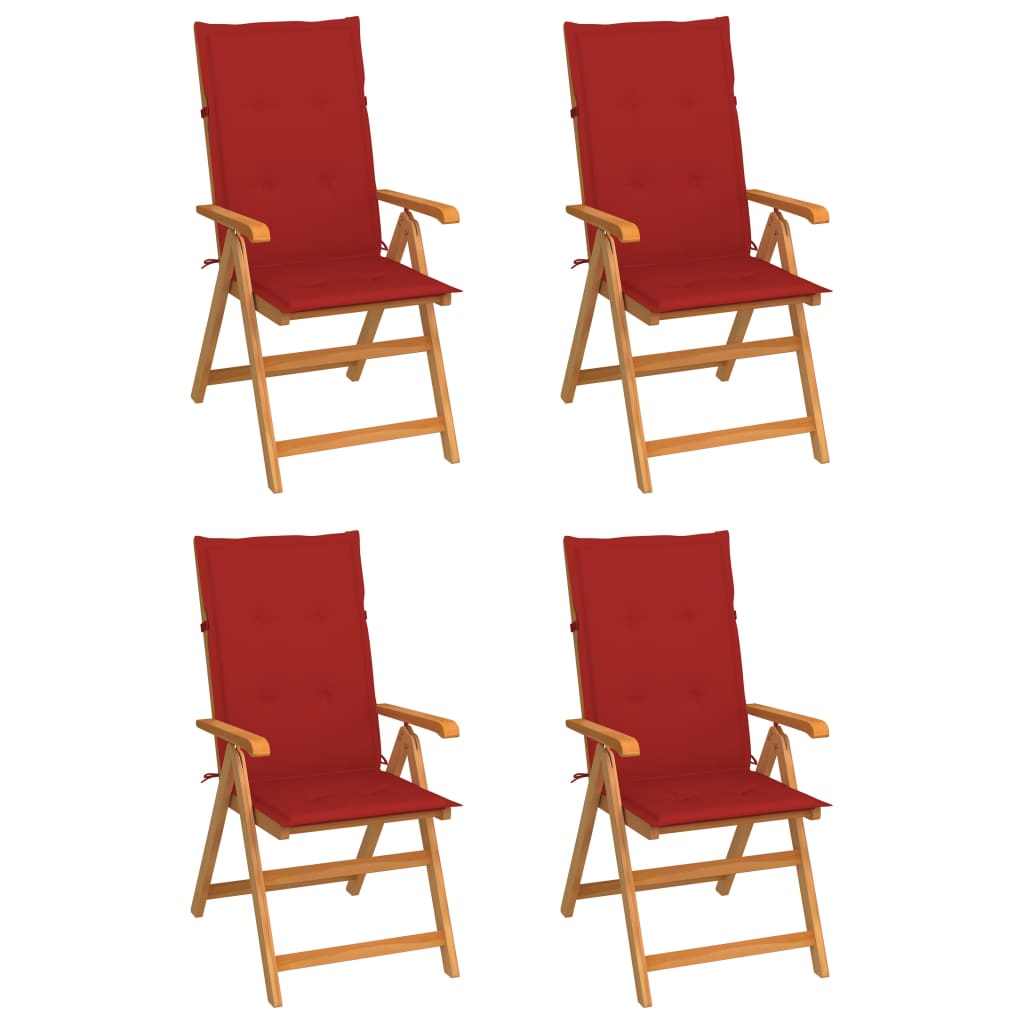 Tuinstoelen 4 st met rode kussens massief teakhout is nu te koop bij PeponiXL, paradijselijk wonen!