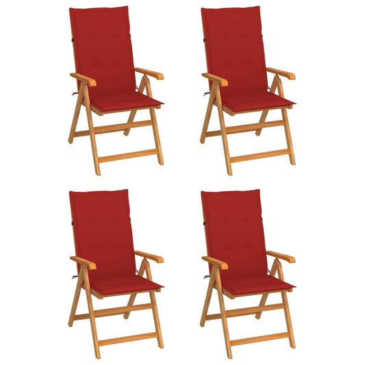 Tuinstoelen 4 st met rode kussens massief teakhout is nu te koop bij PeponiXL, paradijselijk wonen!