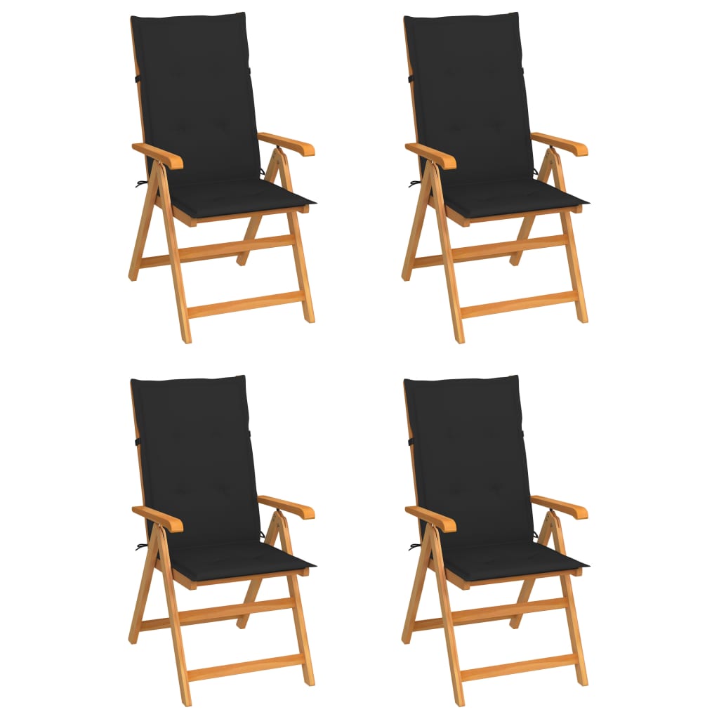 Tuinstoelen 4 st met zwarte kussens massief teakhout is nu te koop bij PeponiXL, paradijselijk wonen!