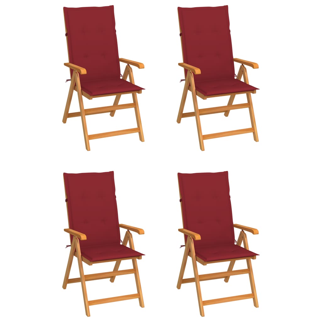 Tuinstoelen 4 st met wijnrode kussens massief teakhout is nu te koop bij PeponiXL, paradijselijk wonen!