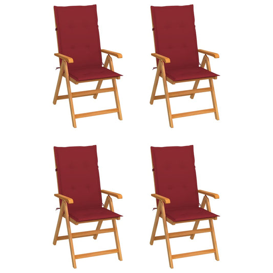 Tuinstoelen 4 st met wijnrode kussens massief teakhout is nu te koop bij PeponiXL, paradijselijk wonen!