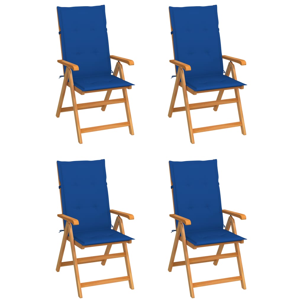 Tuinstoelen 4 st met koningsblauwe kussens massief teakhout is nu te koop bij PeponiXL, paradijselijk wonen!