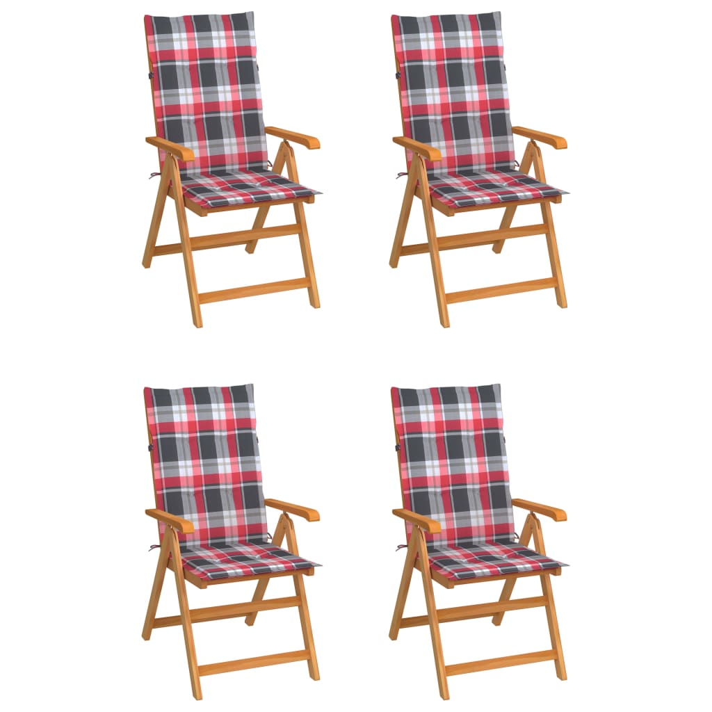 Tuinstoelen 4 st met rood geruite kussens massief teakhout is nu te koop bij PeponiXL, paradijselijk wonen!
