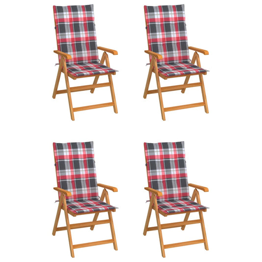 Tuinstoelen 4 st met rood geruite kussens massief teakhout is nu te koop bij PeponiXL, paradijselijk wonen!