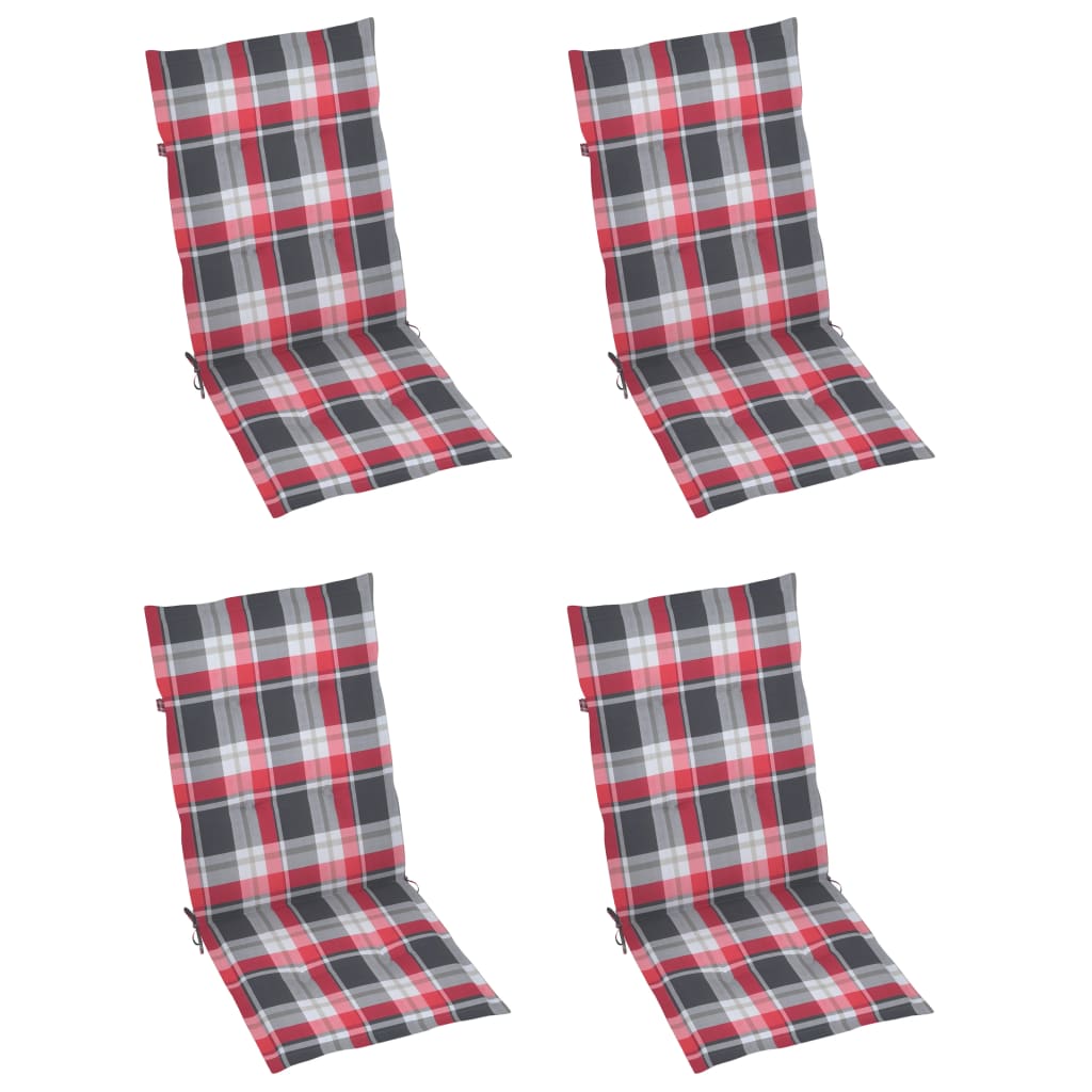 Tuinstoelen 4 st met rood geruite kussens massief teakhout is nu te koop bij PeponiXL, paradijselijk wonen!