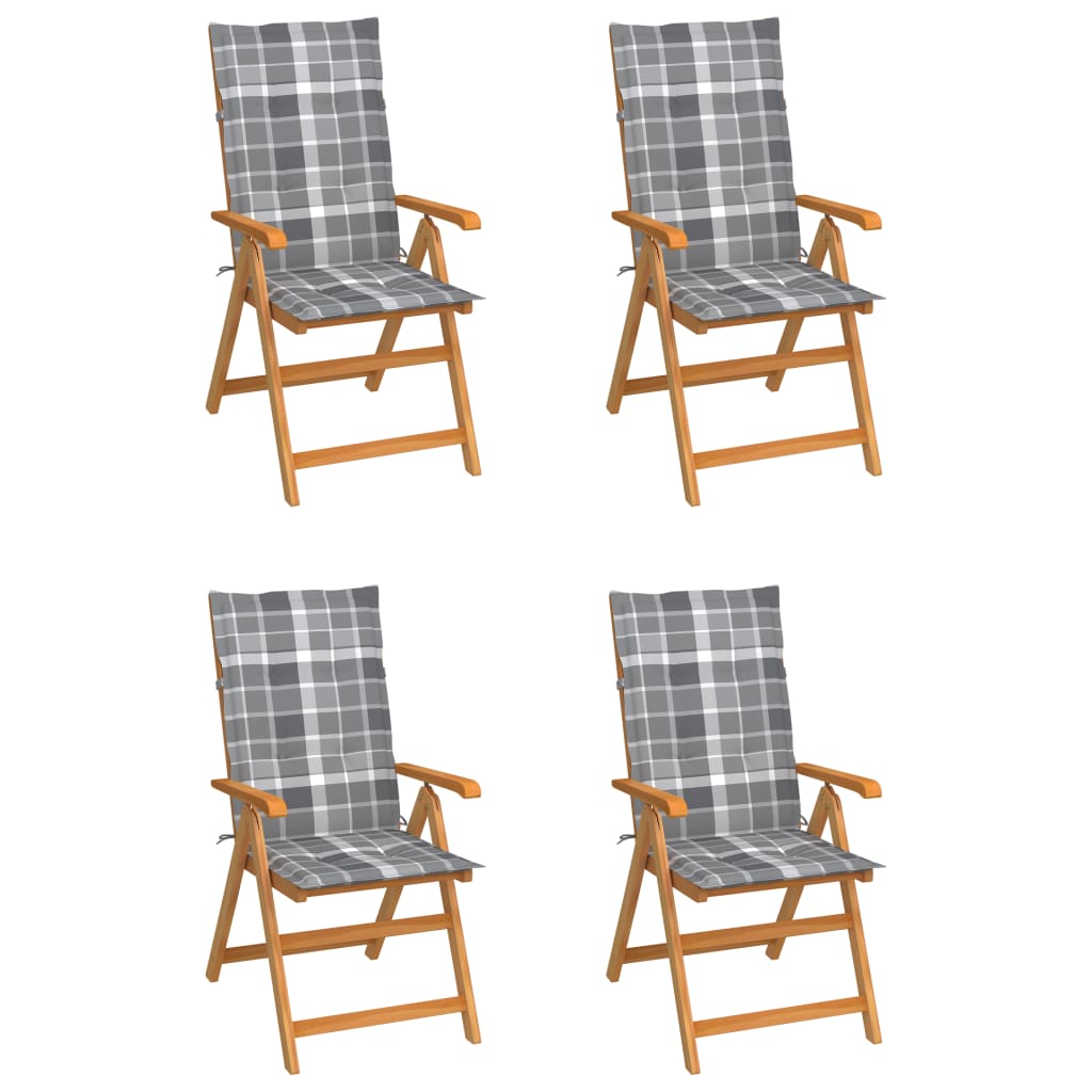 Tuinstoelen 4 st met grijs geruite kussens massief teakhout is nu te koop bij PeponiXL, paradijselijk wonen!