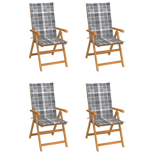 Tuinstoelen 4 st met grijs geruite kussens massief teakhout is nu te koop bij PeponiXL, paradijselijk wonen!