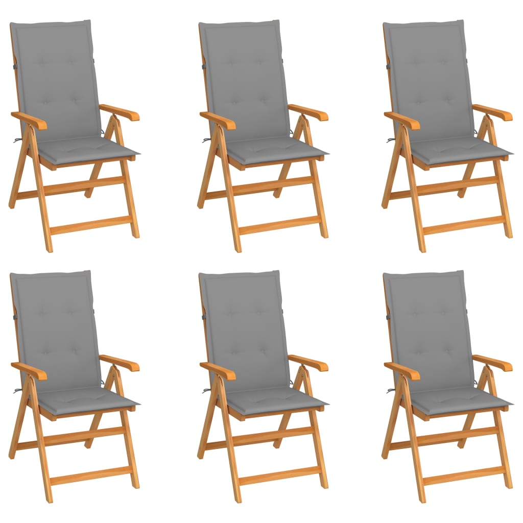Tuinstoelen 6 st met grijze kussens massief teakhout is nu te koop bij PeponiXL, paradijselijk wonen!