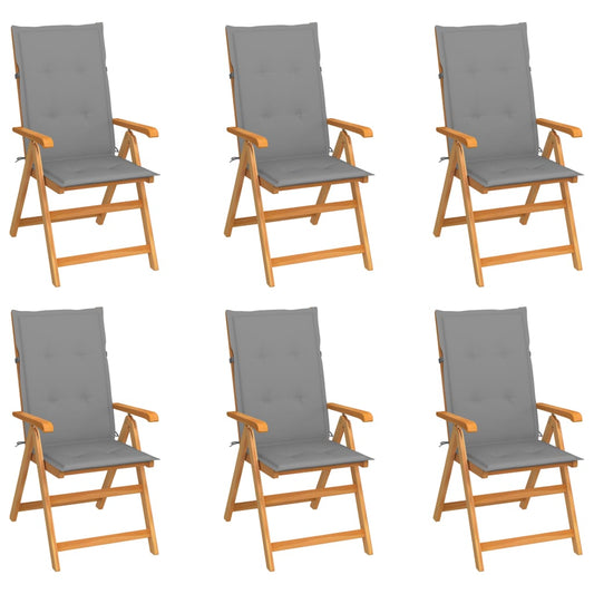Tuinstoelen 6 st met grijze kussens massief teakhout is nu te koop bij PeponiXL, paradijselijk wonen!