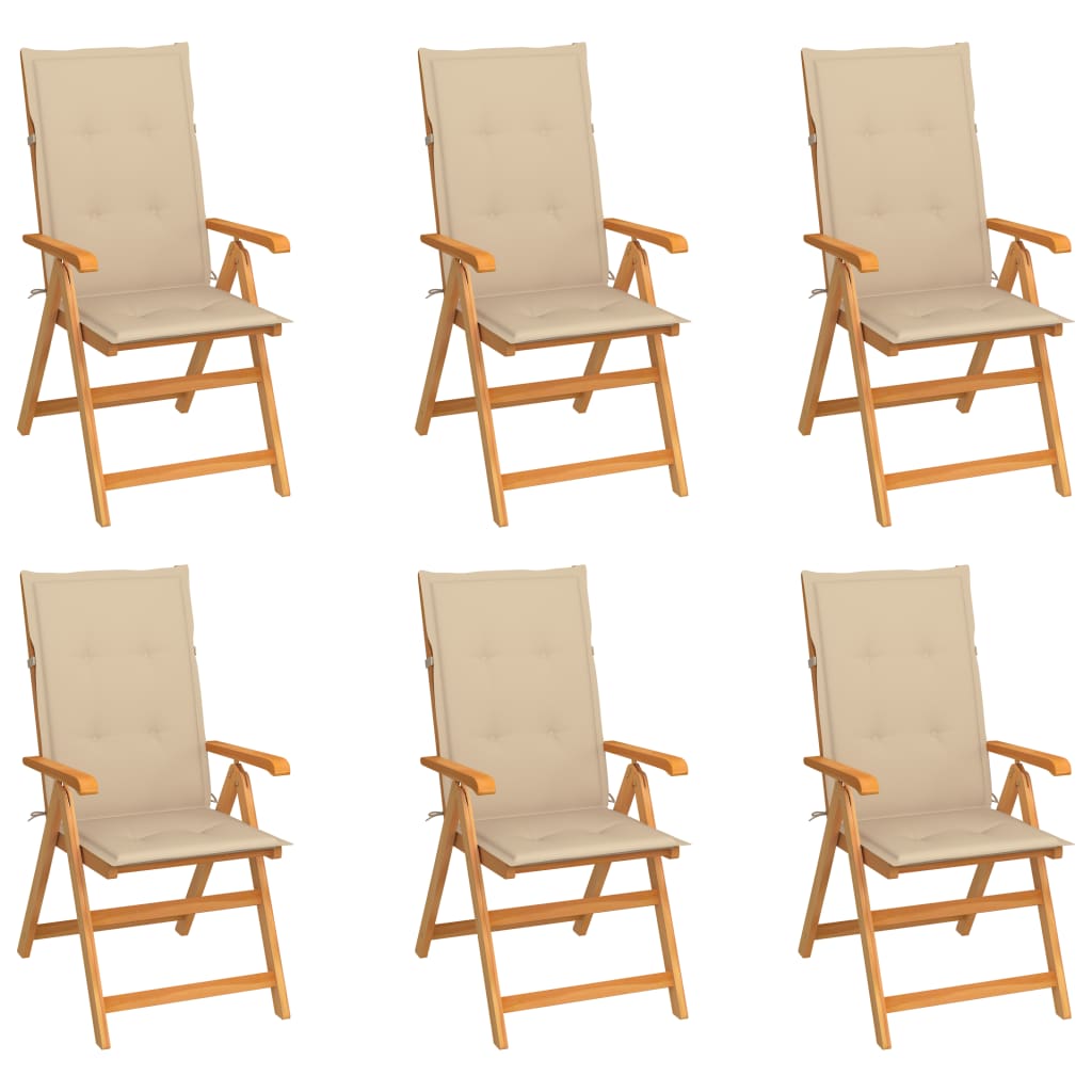 Tuinstoelen 6 st met beige kussens massief teakhout is nu te koop bij PeponiXL, paradijselijk wonen!