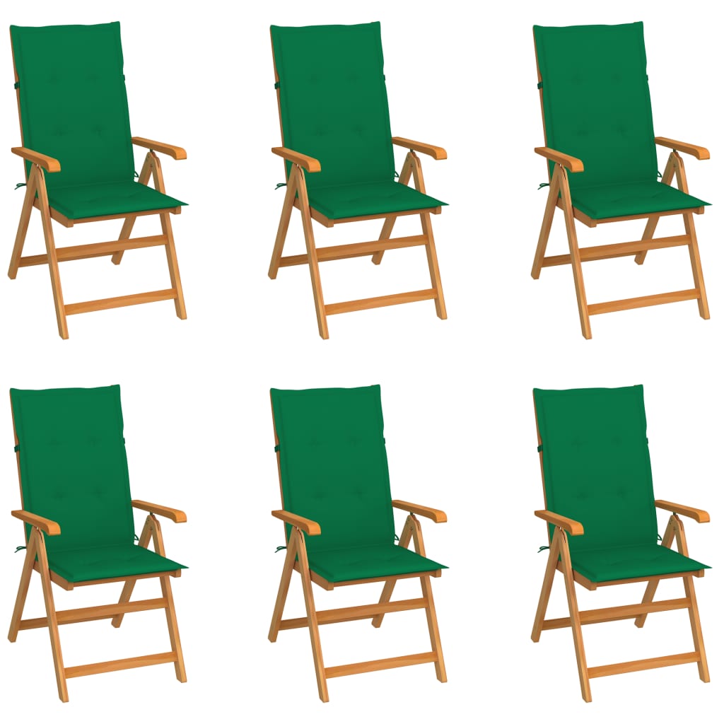 Tuinstoelen 6 st met groene kussens massief teakhout is nu te koop bij PeponiXL, paradijselijk wonen!