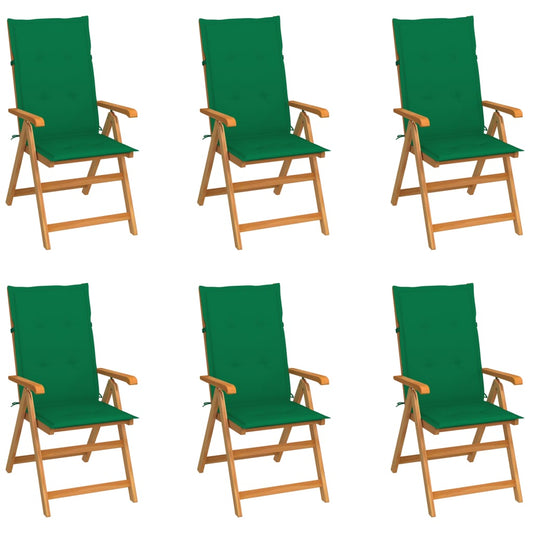 Tuinstoelen 6 st met groene kussens massief teakhout is nu te koop bij PeponiXL, paradijselijk wonen!