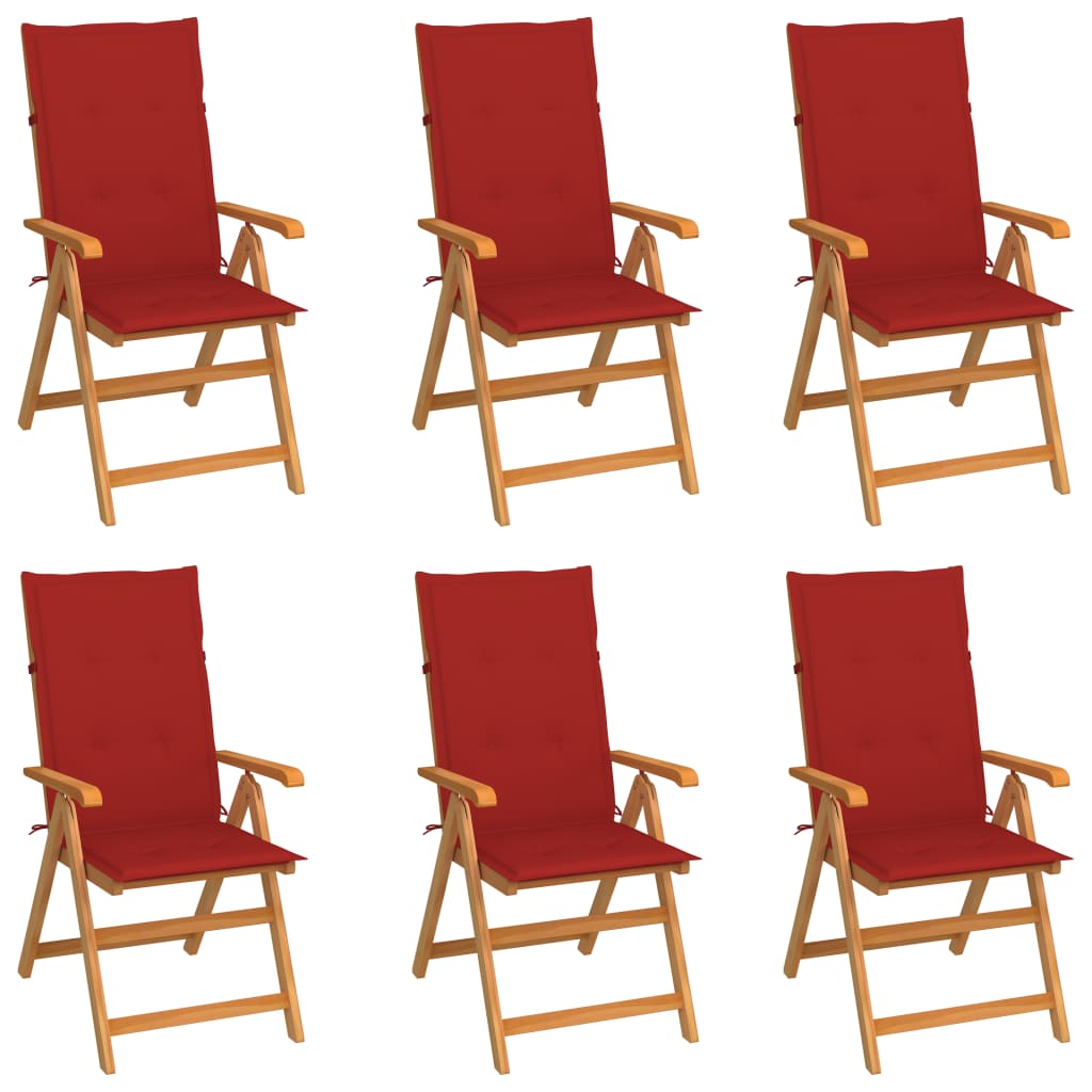 Tuinstoelen 6 st met rode kussens massief teakhout is nu te koop bij PeponiXL, paradijselijk wonen!