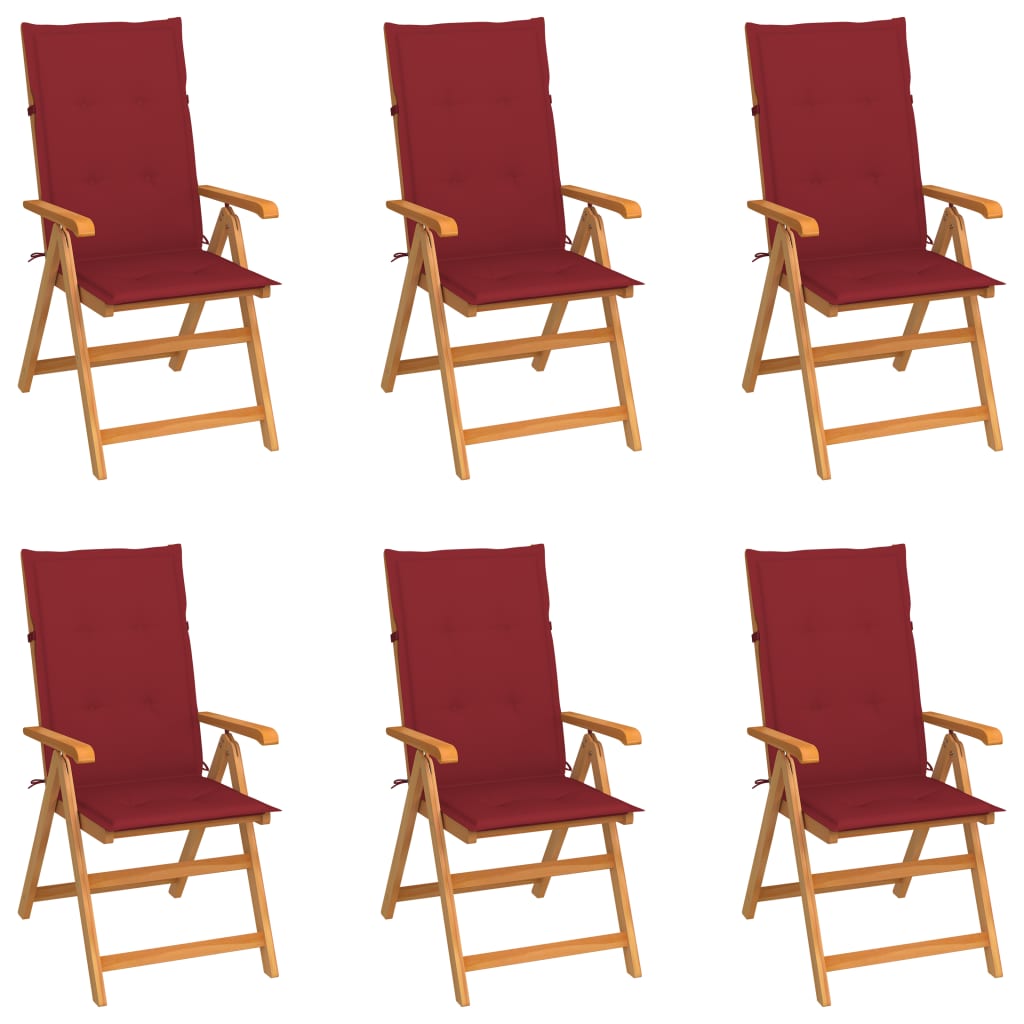 Tuinstoelen 6 st met wijnrode kussens massief teakhout is nu te koop bij PeponiXL, paradijselijk wonen!