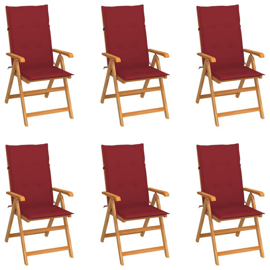 Tuinstoelen 6 st met wijnrode kussens massief teakhout is nu te koop bij PeponiXL, paradijselijk wonen!