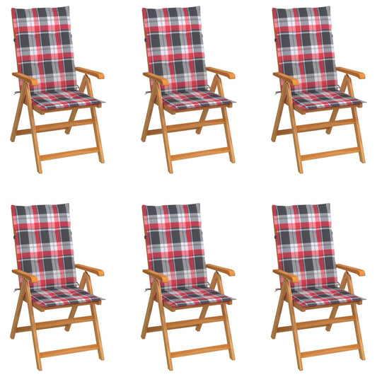 Tuinstoelen 6 st met rood geruite kussens massief teakhout is nu te koop bij PeponiXL, paradijselijk wonen!