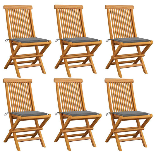 Tuinstoelen 6 st met grijze kussens massief teakhout is nu te koop bij PeponiXL, paradijselijk wonen!