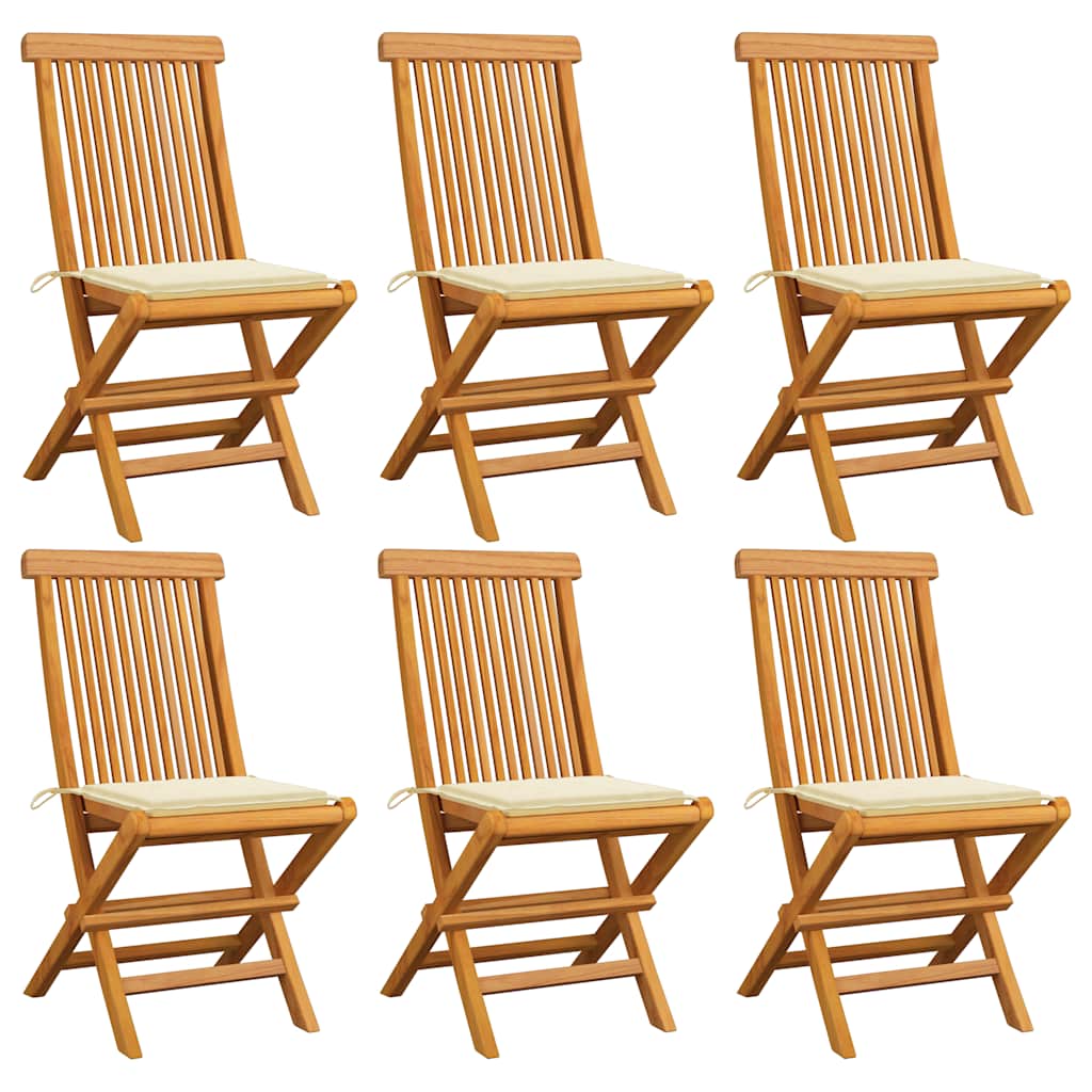 Tuinstoelen 6 st met crème kussens massief teakhout is nu te koop bij PeponiXL, paradijselijk wonen!