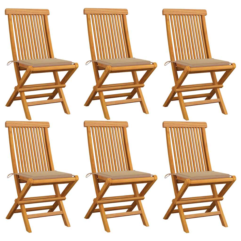 Tuinstoelen 6 st met beige kussens massief teakhout is nu te koop bij PeponiXL, paradijselijk wonen!