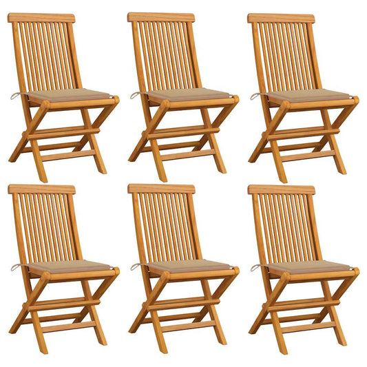 Tuinstoelen 6 st met beige kussens massief teakhout is nu te koop bij PeponiXL, paradijselijk wonen!