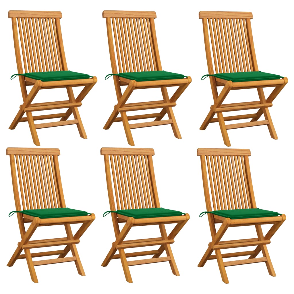 Tuinstoelen 6 st met groene kussens massief teakhout is nu te koop bij PeponiXL, paradijselijk wonen!
