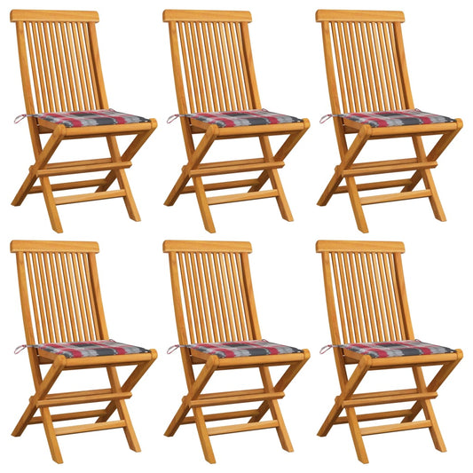 Tuinstoelen 6 st met rood geruite kussens massief teakhout is nu te koop bij PeponiXL, paradijselijk wonen!