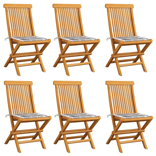Tuinstoelen 6 st met grijs geruite kussens massief teakhout is nu te koop bij PeponiXL, paradijselijk wonen!