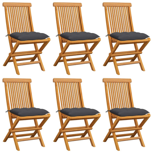 Tuinstoelen 6 st met antracietkleurige kussens massief teakhoutt is nu te koop bij PeponiXL, paradijselijk wonen!