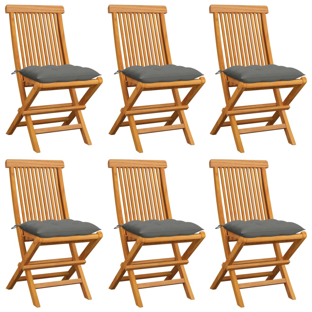Tuinstoelen 6 st met grijze kussens massief teakhout is nu te koop bij PeponiXL, paradijselijk wonen!