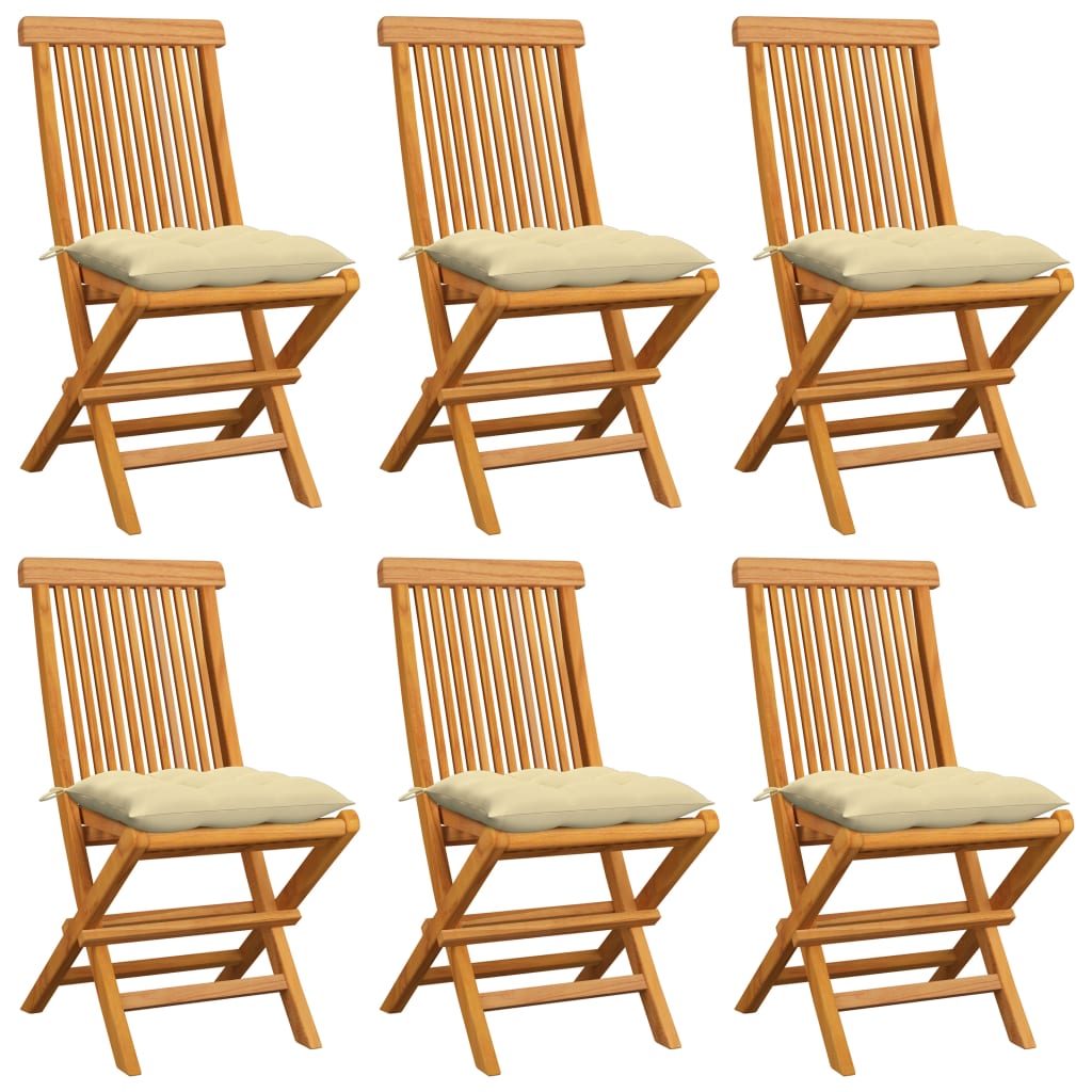 Tuinstoelen 6 st met crèmewitte kussens massief teakhout is nu te koop bij PeponiXL, paradijselijk wonen!