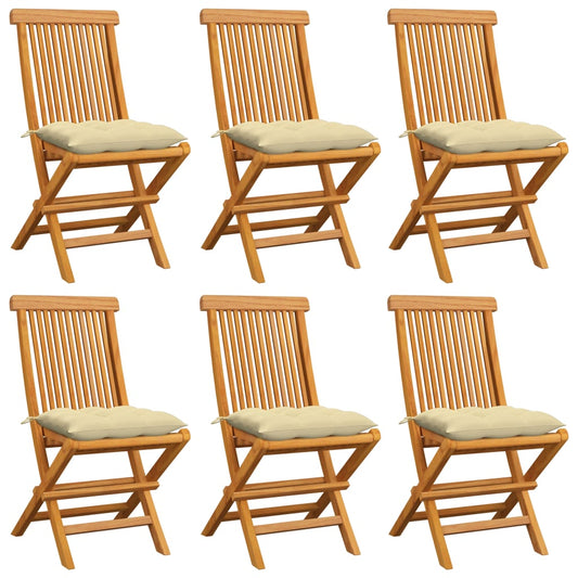 Tuinstoelen 6 st met crèmewitte kussens massief teakhout is nu te koop bij PeponiXL, paradijselijk wonen!