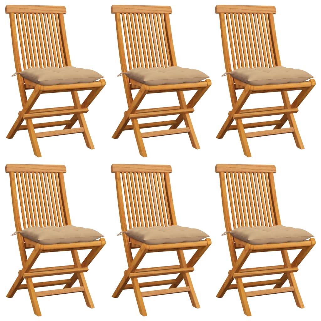 Tuinstoelen 6 st met beige kussens massief teakhout is nu te koop bij PeponiXL, paradijselijk wonen!