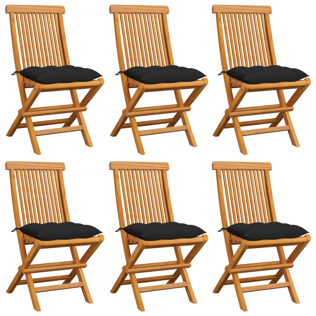 Tuinstoelen 6 st met zwarte kussens massief teakhout is nu te koop bij PeponiXL, paradijselijk wonen!