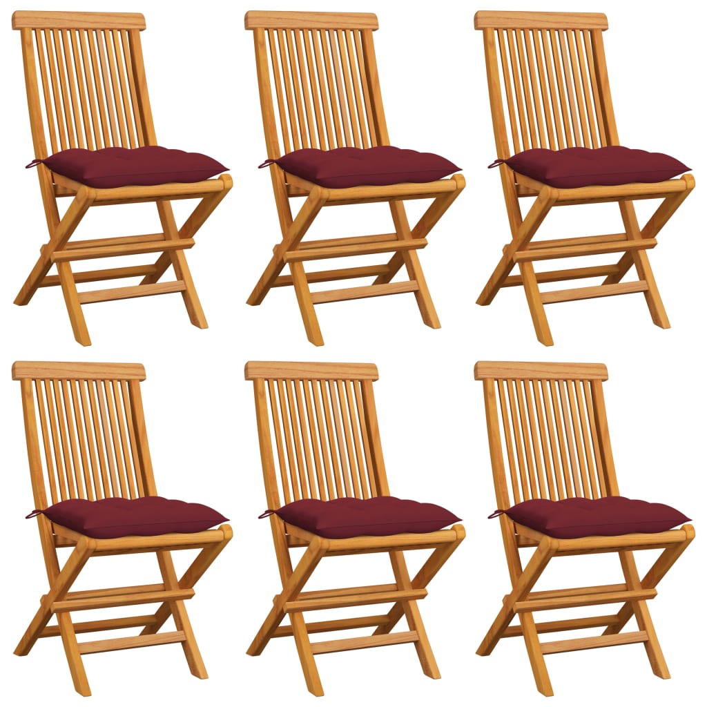 Tuinstoelen 6 st met wijnrode kussens massief teakhout is nu te koop bij PeponiXL, paradijselijk wonen!