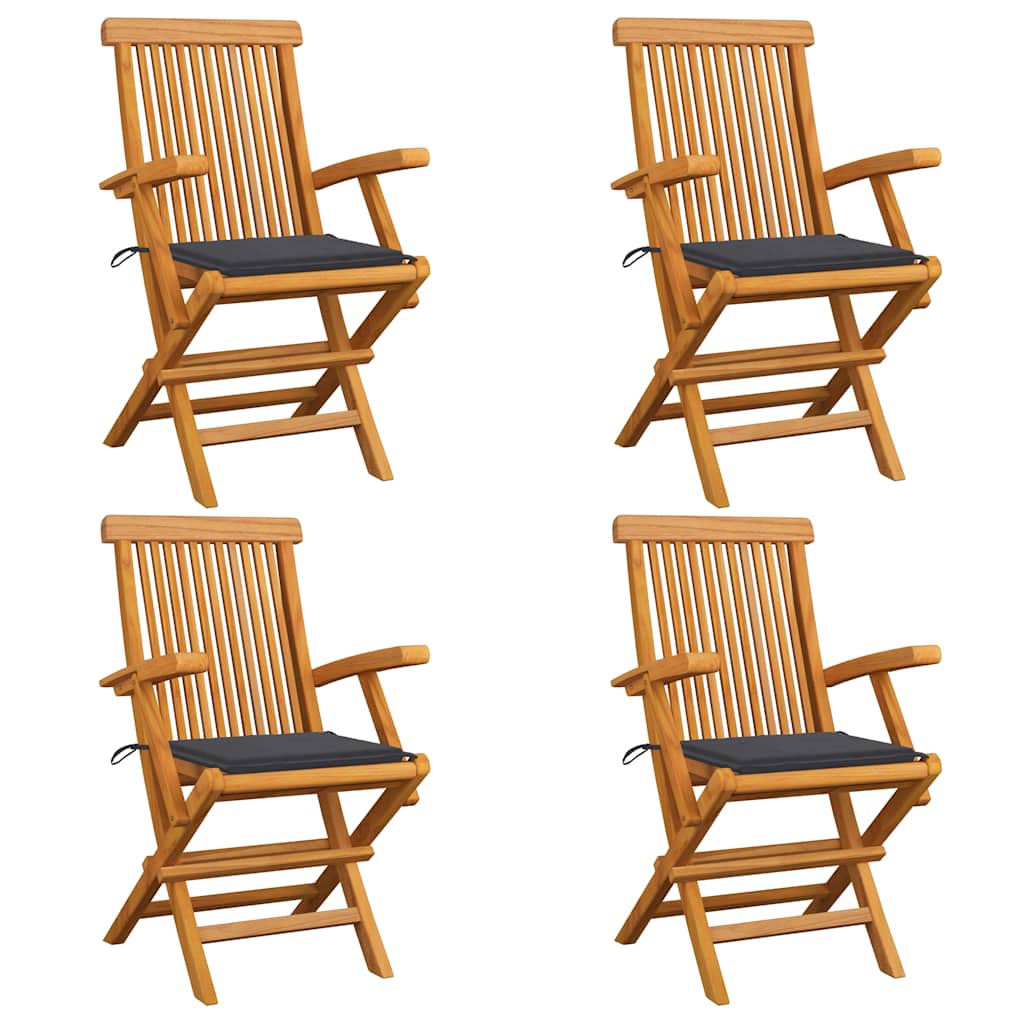 Tuinstoelen 4 st met antracietkleurige kussens massief teakhout is nu te koop bij PeponiXL, paradijselijk wonen!