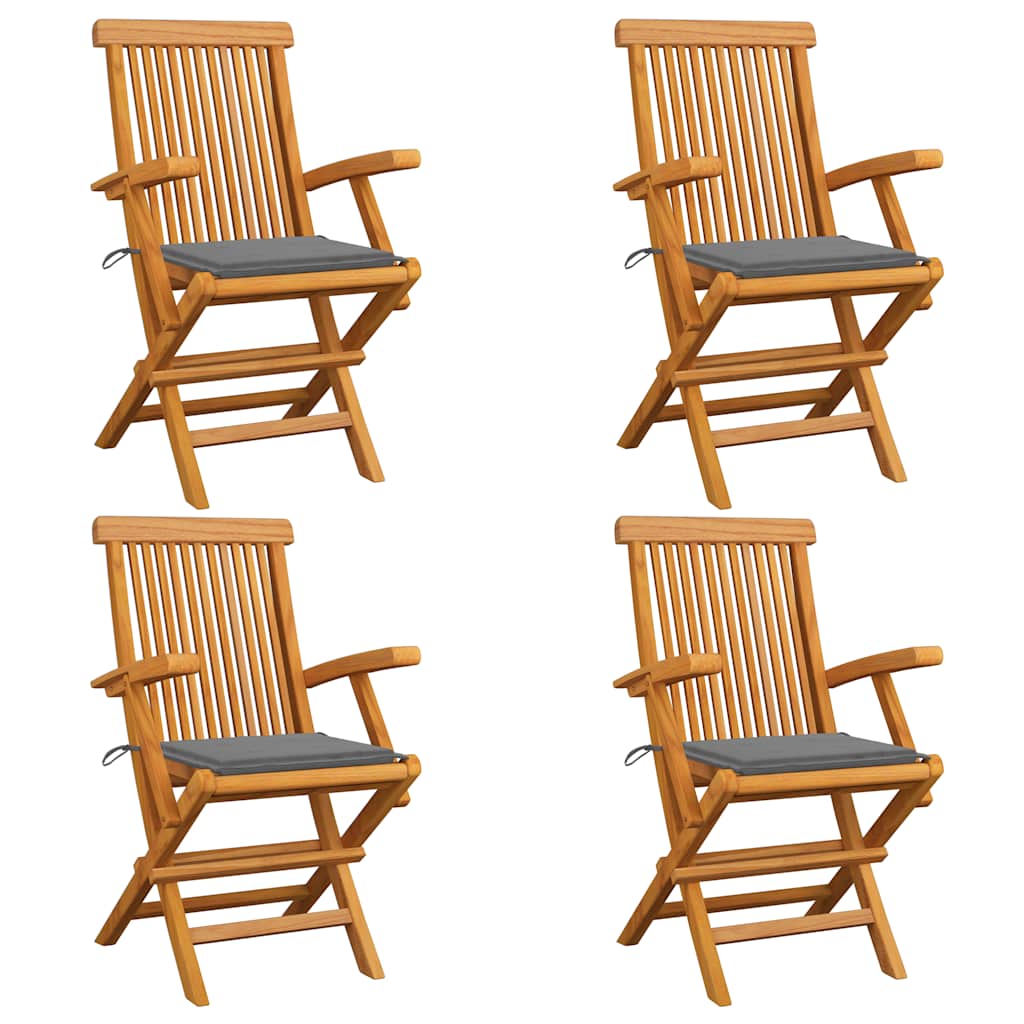 Tuinstoelen 4 st met grijze kussens massief teakhout is nu te koop bij PeponiXL, paradijselijk wonen!