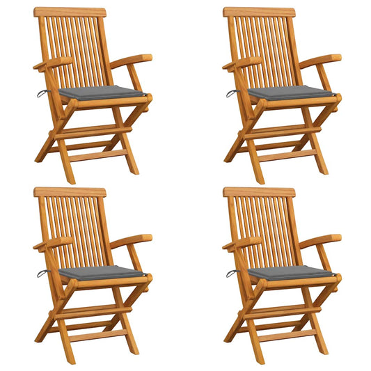 Tuinstoelen 4 st met grijze kussens massief teakhout is nu te koop bij PeponiXL, paradijselijk wonen!