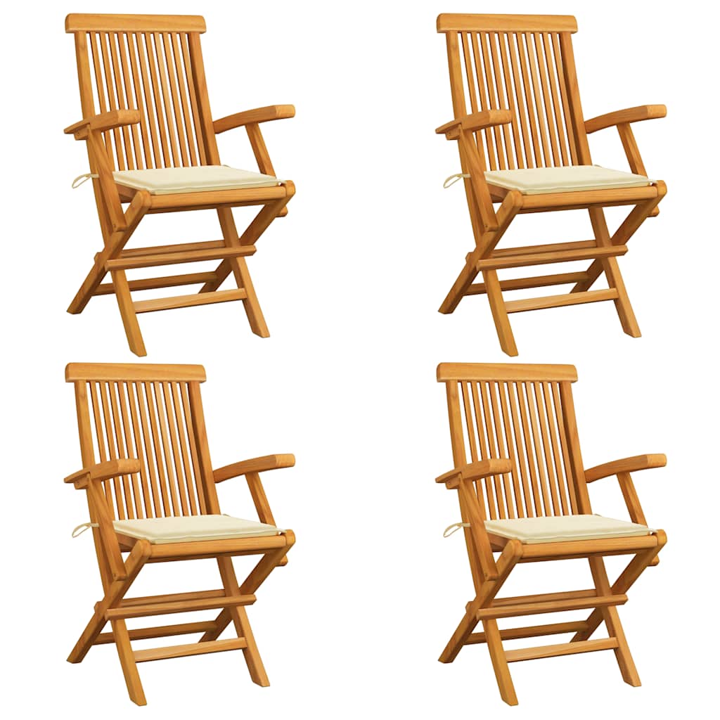 Tuinstoelen 4 st met crèmekleurige kussens massief teakhout is nu te koop bij PeponiXL, paradijselijk wonen!