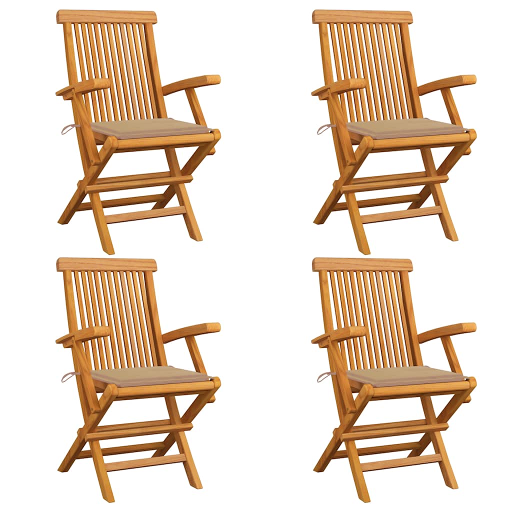 Tuinstoelen 4 st met beige kussens massief teakhout is nu te koop bij PeponiXL, paradijselijk wonen!