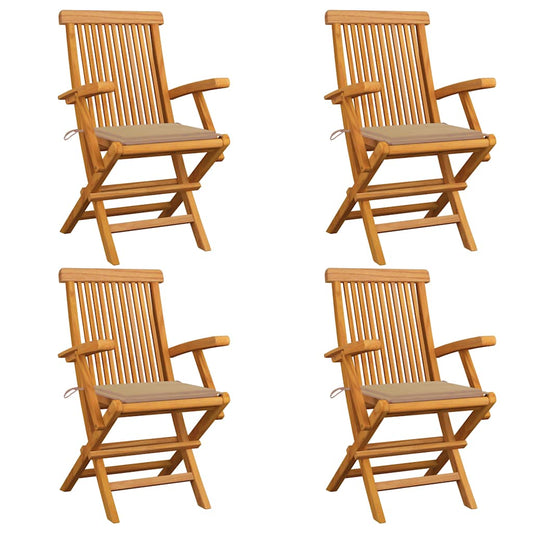 Tuinstoelen 4 st met beige kussens massief teakhout is nu te koop bij PeponiXL, paradijselijk wonen!