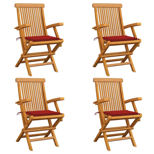 Tuinstoelen 4 st met rode kussens massief teakhout is nu te koop bij PeponiXL, paradijselijk wonen!