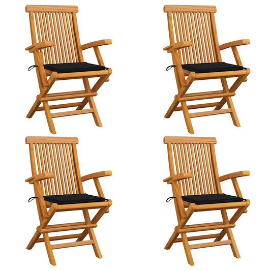 Tuinstoelen 4 st met zwarte kussens massief teakhout is nu te koop bij PeponiXL, paradijselijk wonen!