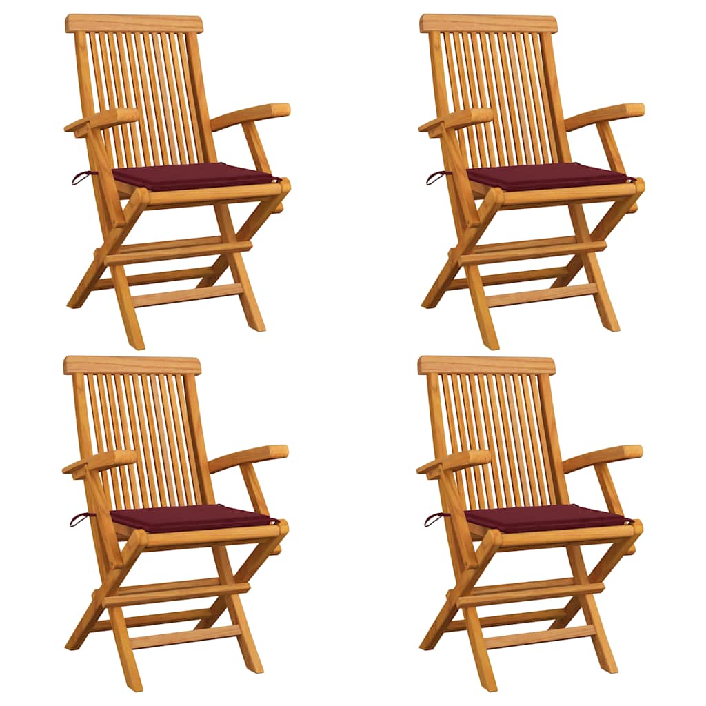 Tuinstoelen 4 st met wijnrode kussens massief teakhout is nu te koop bij PeponiXL, paradijselijk wonen!