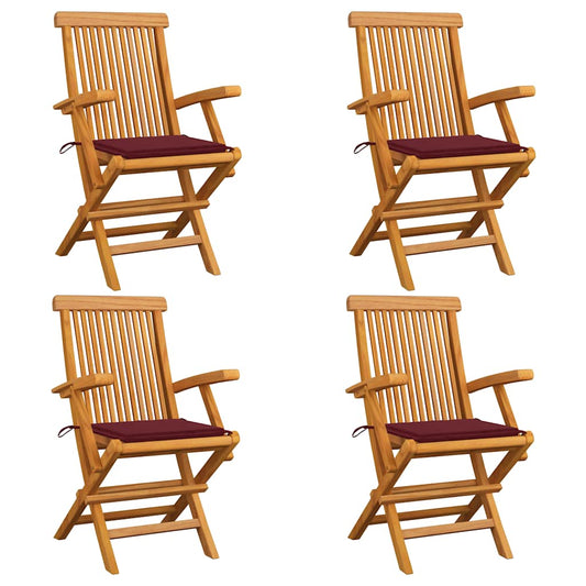 Tuinstoelen 4 st met wijnrode kussens massief teakhout is nu te koop bij PeponiXL, paradijselijk wonen!