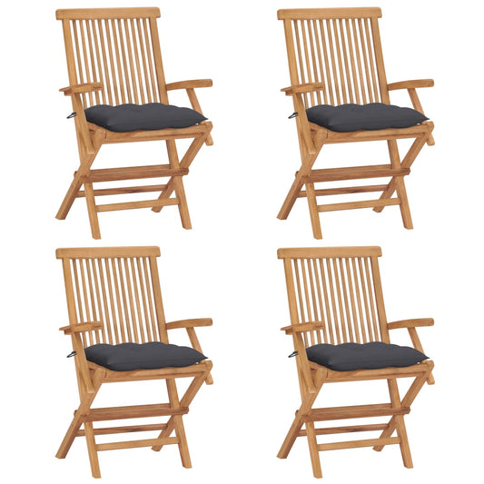 Tuinstoelen 4 st met antracietkleurige kussens massief teakhout is nu te koop bij PeponiXL, paradijselijk wonen!