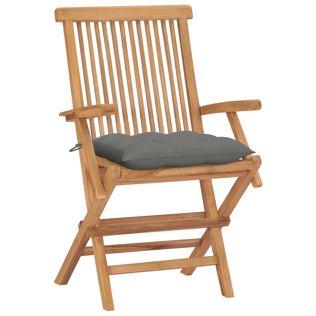 Tuinstoelen 4 st met grijze kussens massief teakhout is nu te koop bij PeponiXL, paradijselijk wonen!