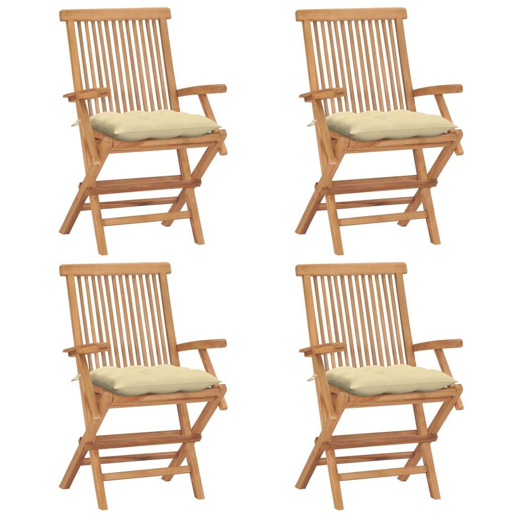 Tuinstoelen 4 st met crèmewitte kussens massief teakhout is nu te koop bij PeponiXL, paradijselijk wonen!