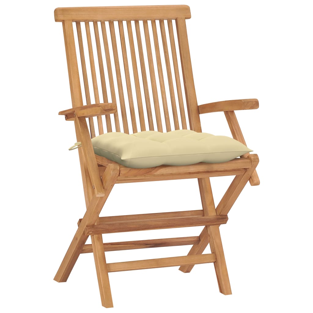 Tuinstoelen 4 st met crèmewitte kussens massief teakhout is nu te koop bij PeponiXL, paradijselijk wonen!