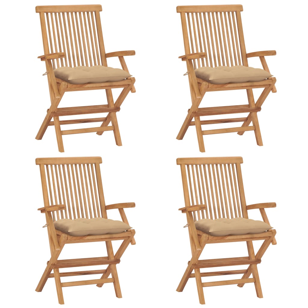 Tuinstoelen 4 st met beige kussens massief teakhout is nu te koop bij PeponiXL, paradijselijk wonen!