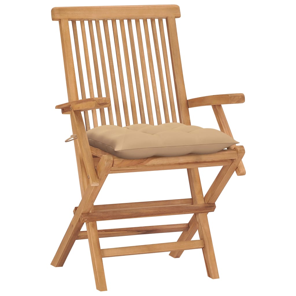 Tuinstoelen 4 st met beige kussens massief teakhout is nu te koop bij PeponiXL, paradijselijk wonen!